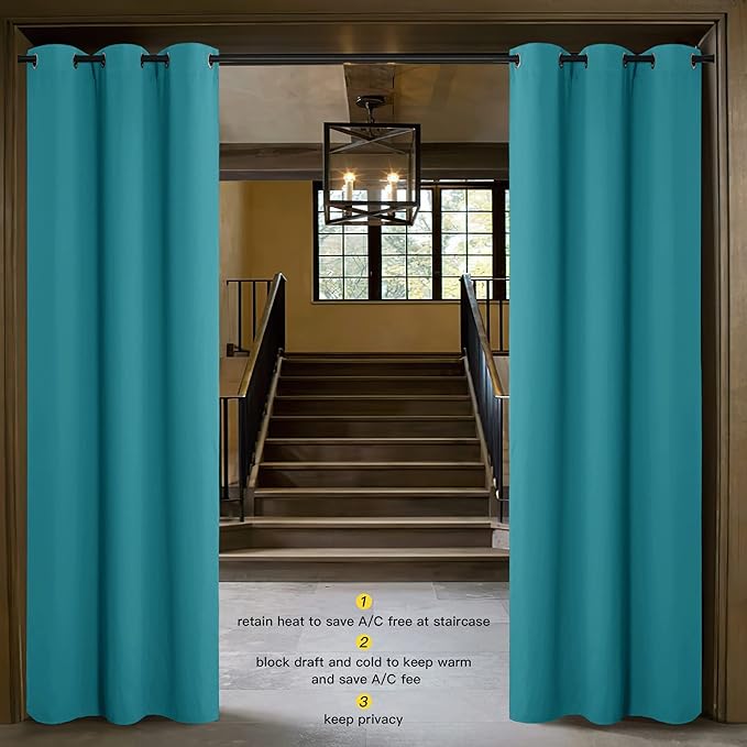 NICETOWN Closet Curtain for Bedroom Privacy, Faux Folding Accordion Doors, Blackout Noise Reducing Divider Curtains for Doorway Laundry Room Bifold Door (1 Panel, 5ft Wide x 9ft Long, Peacock Blue)
