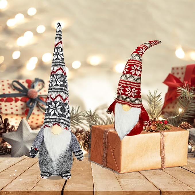 Gnome Christmas Ornaments, Handmade Swedish Tomte Gnomes Plush Scandinavian Santa Elf Table Ornaments Christmas Decoration Home Decor (Wool Snowflake, Set of 3)