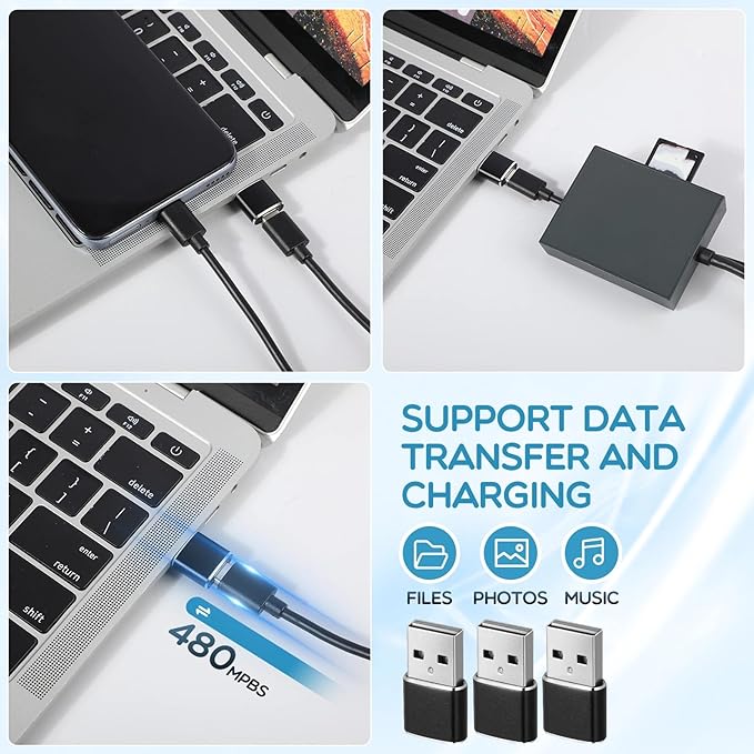 Handepo 30 Pieces USB to USB C Adapter Type C Female to A Male Charger Converter Adapter Female Type C Converter for Phone Laptop Earphone Watch Power Bank Car Charger, Black