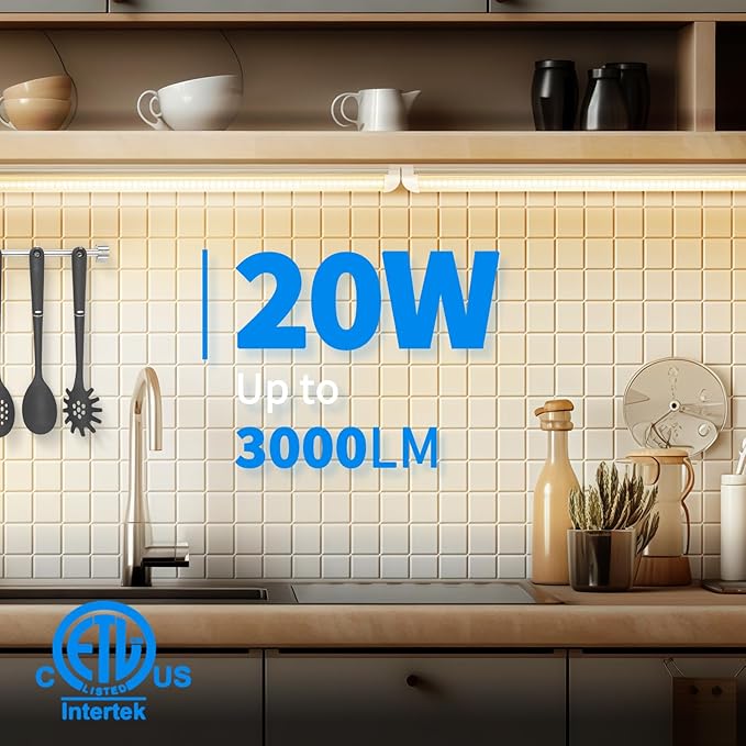 CNSUNWAY 2FT LED Shop Light, 20W 3000K Warm White, T8 LED Tube Light, Ceiling and Utility Shop Lights, Linkable Under Counter Lights for Kitchen, Garage, Workbench, Basement, ETL Listed (Pack of 6)