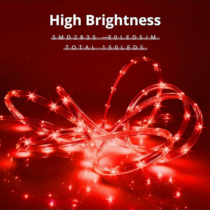 LED Rope Lights, 33Feet Red Flat Flexible Strip Light, Plug in Novelty Lighting, Connectable and Waterproof for Home Christmas Holiday Garden Patio Party Decoration