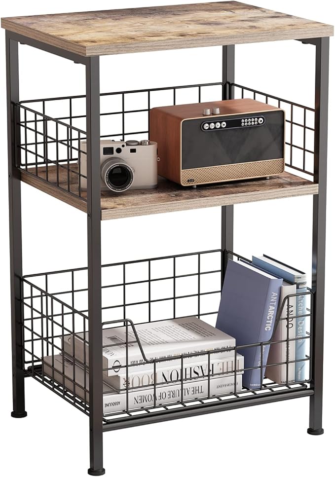 X-cosrack Side Table, Small End Table Record Player Stand with Storage, Vinyl Record Storage Night Stand for Living Room, Bedroom,Office(Patent Pending)(Brown&Black)