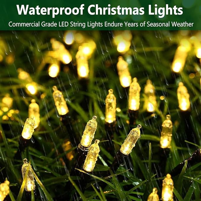 Christmas Lights - Battery Operated 50 LED Mini String Lights With 8 Modes and Timer for Xmas Tree, Wreath, Party, Indoor Outdoor Decor - Waterproof, Warm White (2 Pack)