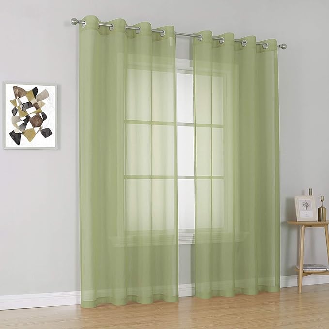 KEQIAOSUOCAI 2 Pieces Sage Sheer Curtains 84 Inches Long for Bedroom Bed Canopy Voile Grommet Sheer Window Drapes Panels for Living Room Dining Wedding Party Backdrop 54Wx84L Set of 2