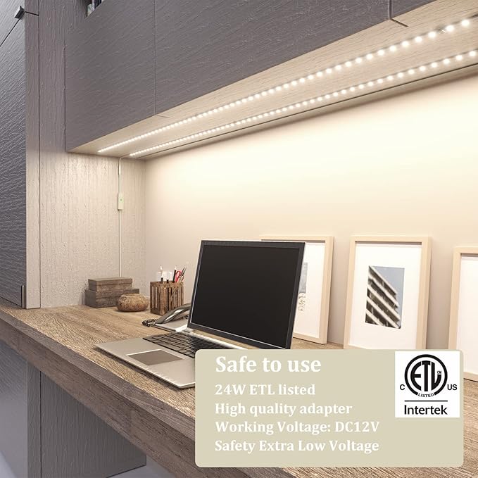 WOBANE Under Cabinet LED Lighting kit, 8PCS LED Strip Lights with Remote Control Dimmer and Adapter, Dimmable for Kitchen Cabinet,Counter,Shelf,TV Back,Showcase 4000K Natural White,1900lm,Timing Off