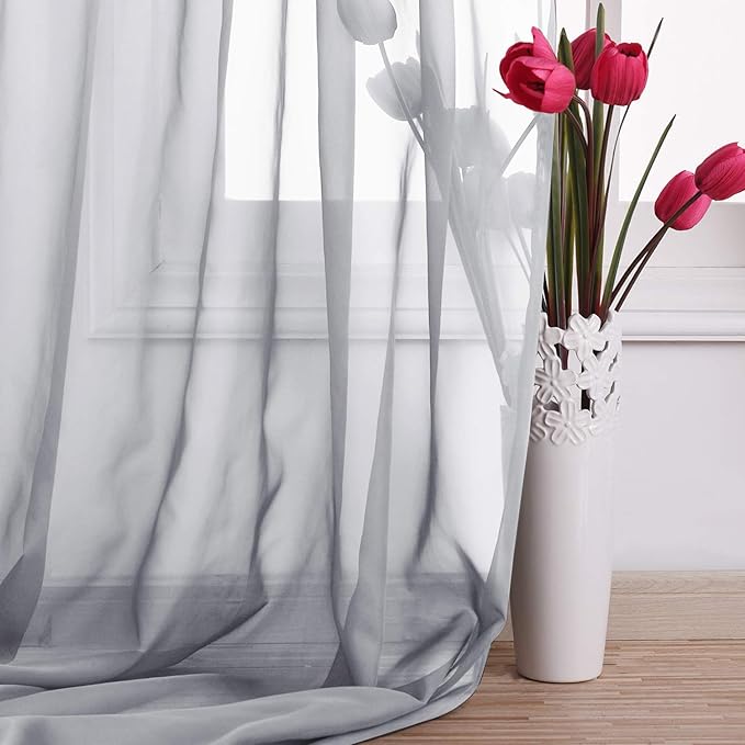 NICETOWN Sheer Window Scarfs W60 x L216 for Normcore Design, Voile Textured Sheer Curtains Easy to Concave Shape for Boys/Seniors, 2 Panels, Light Grey