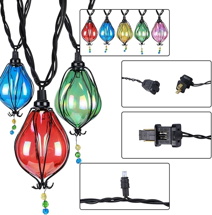 Vigdur Multicolor Outdoor String Lights with 10 Bulbs Connectable Waterproof, Indoor Outdoor Patio Light for Party Wedding Bedroom Cottagecore Decor