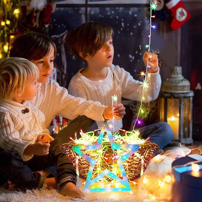 FUNIAO Christmas String Lights 320 LED Christmas Decorations Star Waterfall Lights with 11 Modes Remote Control for Tree Wall Yard Wedding Party (Warmwhite+Multicolored)