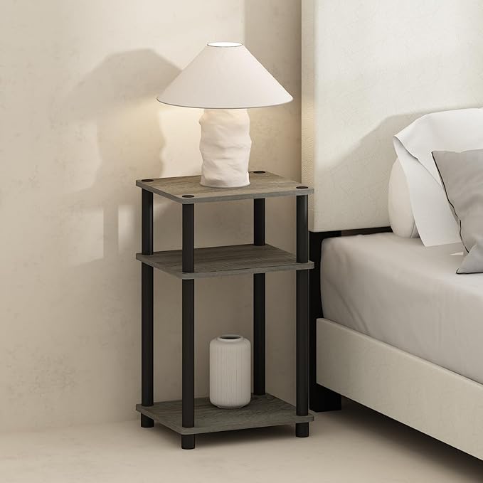 Furinno Just 3-Tier Turn-N-Tube Open Storage Nightstand, 2-Pack, Plastic Poles, French Oak/Black