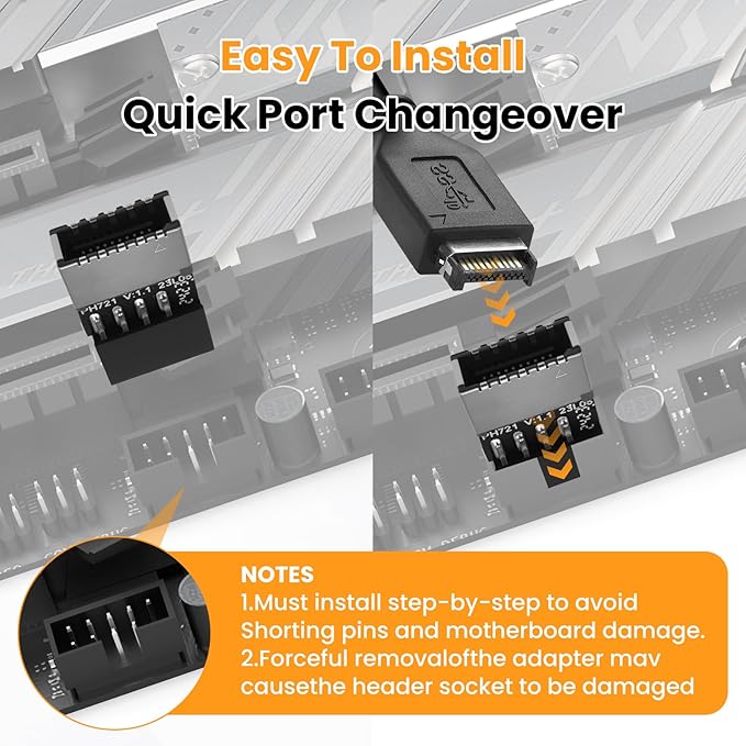 USB 2.0 to USB 3.2 Gen 1 Header Adapter, 9Pin Male to Type-E Key-A Female Mainboard Header Extension Adapter for Extending Type-C Ports on Front Panel of PC