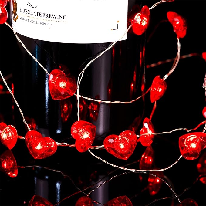 BOHON Valentine Day Decorations 10 ft 40 LEDs Red Heart Shaped Twinkle Fairy String Lights Battery Operated for Kids Bedroom Wedding Indoor Party Valentine's Day Mother's Day Decor with Remote