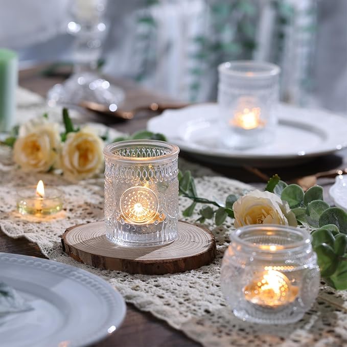 DARJEN 48Pcs Clear Votive Candle Holders - Glass Tea Light Candle Holder, Candle Holders Bulk, Embossed Candle Votives for Wedding Centerpiece & Home Decor