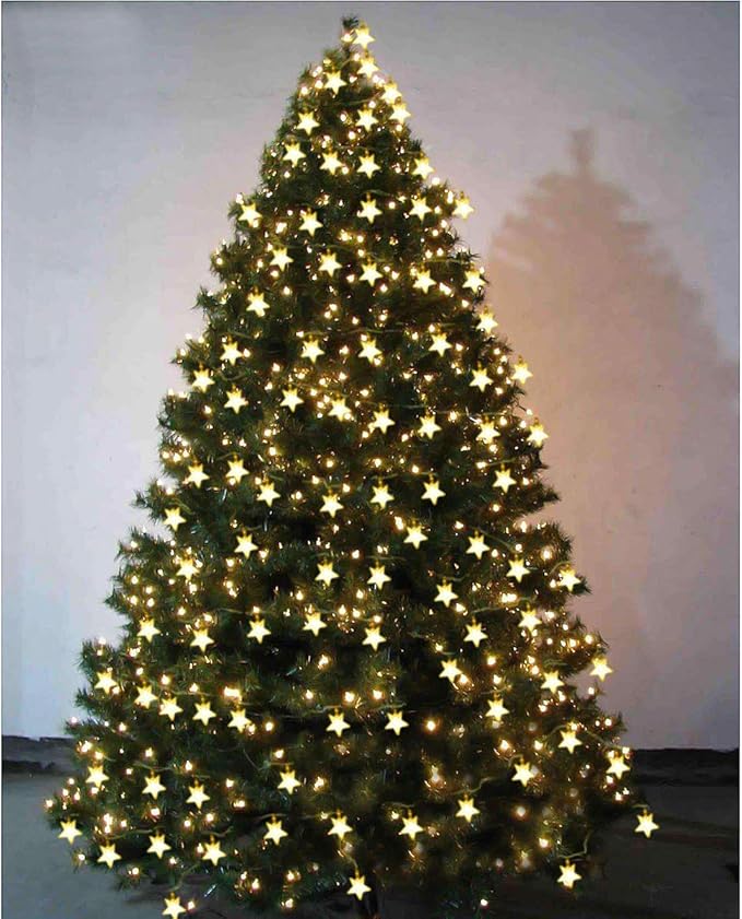 Homeleo Warm White 50 Led Star Fairy Lights with Remote Control, Battery Powered Five-Pointed Star String Lights