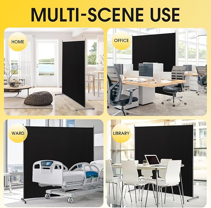 RANTILA Single Large Panel Room Divider, Privacy Screen for Office, Partition Separators, Freestanding Divider 71''W x 71''H, Black