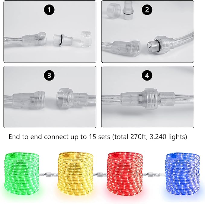 Brizled Green Rope Lights, 18ft 216 LED Christmas Rope Lights Connectable, 120V Plugin Green Tube Light Waterproof Indoor Outdoor Clear Christmas Tube Light for Xmas Patio Garden Party Home Decoration