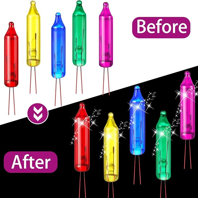 Mudder 200 Count 2.5V Christmas 50/100/150/200 Count Mini Incandescent Wire String Lights Replacement Bulbs Indoor/Outdoor Christmas Lights Decorations for Home Xmas Tree(Vibrant Color)