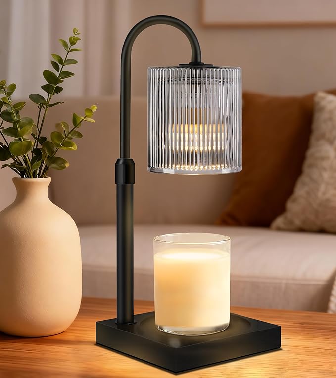 Candle Warmer Lamp, Candle Lamp Wax Warmer Heating, Timer & Dimmer 7-Levels, Fits Cup Jar Candle, Top Melting, Crystal Heater Lamp for Scented Wax, Elegant Home Decor, Black Glass