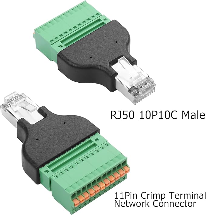 YAODHAOD RJ50 Quick Connect Solderless Adapter, RJ50 10P10C Male Jack to 10 Pin Spring Crimp Terminal Plug Connector for Cat7 Cat6 Cat5 Cat5e Ethernet Extender