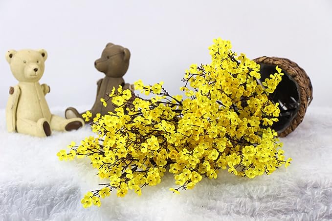 JAKY-Global Babys Breath Fabric Cloth Artificial Flowers 20 Bundle European Fake Silk Plants Decor Wedding Party Decoration Bouquets Real Touch DIY Home Garden (Yellow, 20 Bundles)