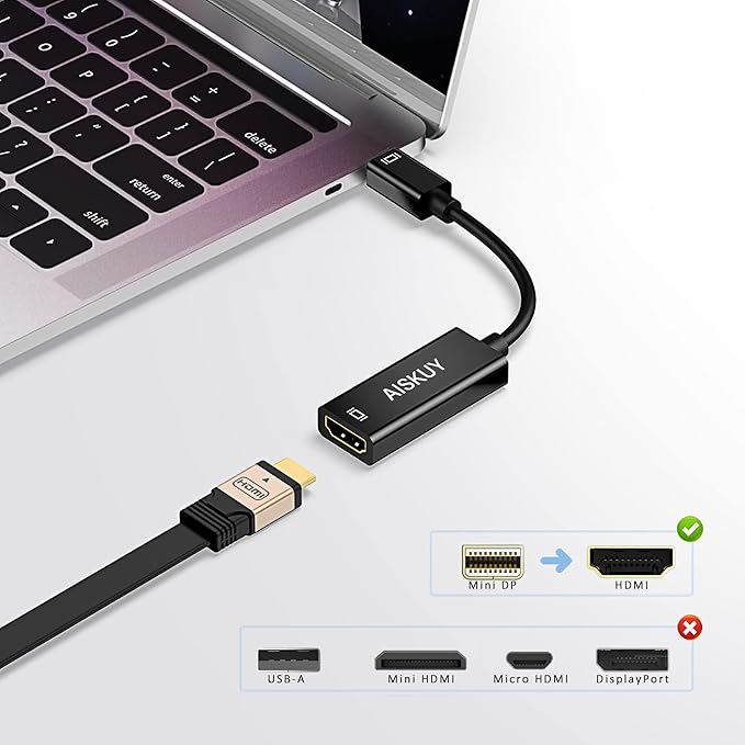 Mini Displayport to HDMI Adapter, 4k Mini DP(Thunderbolt 2) Male to HDMI Female Converter for MacBook Air/Pro, Surface, ThinkPad, Monitor, Projector.