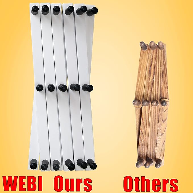 WEBI Accordion Wall Hanger,Expandable Wooden Hat Rack for Wall Mounted Coat Rack,Accordion Hat Hooks Holder for Baseball Caps,17 Peg Hooks,Black on White