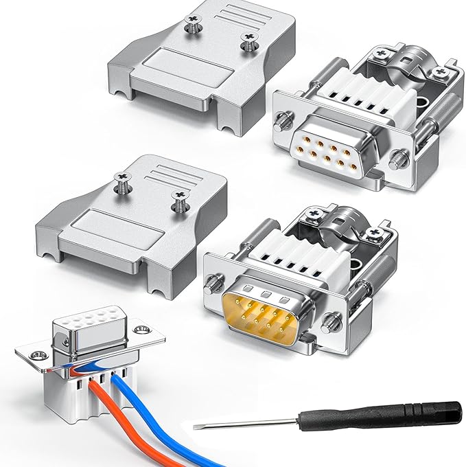 2Pack DB9 Serial Breakout Board, Solder-Free D-SUB 9-Pin Male & Female RS232/485 Terminal Adapter with Metal Shell, Bolts, Nuts & Screwdriver,Small-Size DB9 Connector.