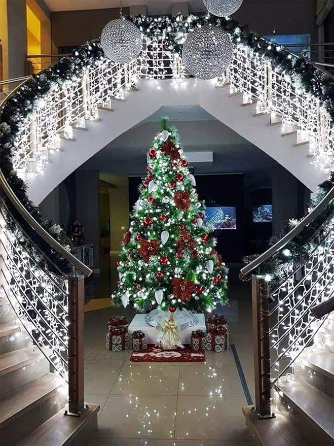 Toodour Christmas Icicle Lights Outdoor, 1224 LED 100ft 8 Modes Fairy Icicle String Light with 204 Drops, Led Christmas Lights Twinkle for Holiday, Party, Wedding, Eaves, Xmas Decorations (White)