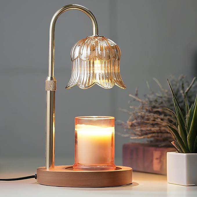 Candle Warmer Lamp with Timer: Adjustable Dimmable Height Adjustable Warming - Flower Shape Wax Lamp Jar Candles No Flame Modern Home Decor Table Lights - Home Living Bedroom