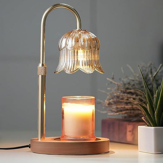 Candle Warmer Lamp with Timer: Adjustable Dimmable Height Adjustable Warming - Flower Shape Wax Lamp Jar Candles No Flame Modern Home Decor Table Lights - Home Living Bedroom