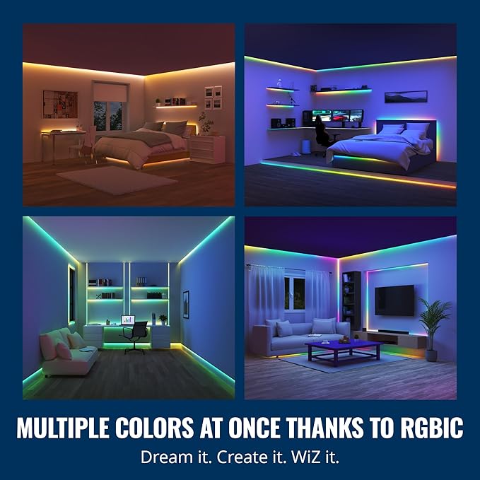 WiZ Connected 32.8 ft LED Light Strip For Your Smart Home - Flowing Multicolor LED, Color-Changing, Cuttable - Voice/App Control - Works with Google Home, Alexa & HomeKit