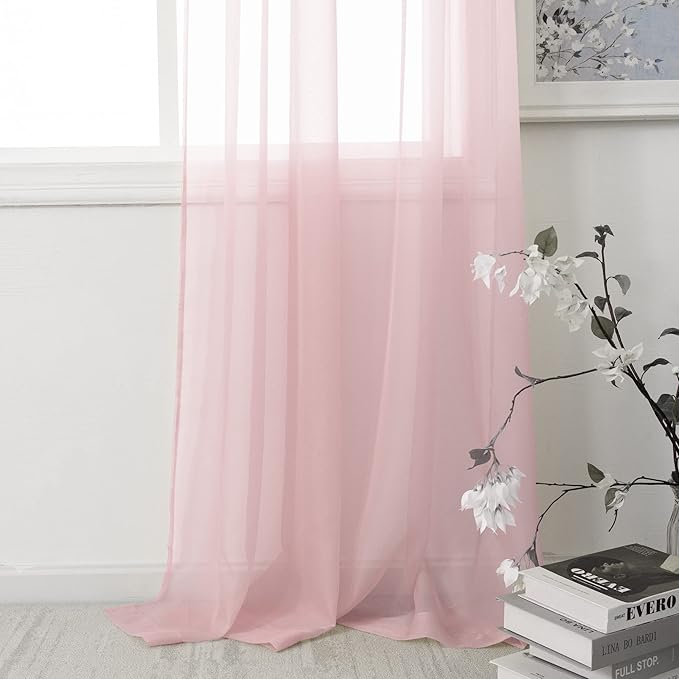 HUTO Light Pale Baby Pink Sheer Curtains 63 Inch Length for Girls Bedroom Rod Pocket Window Transparent Voile Drapes Curtains for Kids Room Living Room 2 Panels 52x63 Inches Long