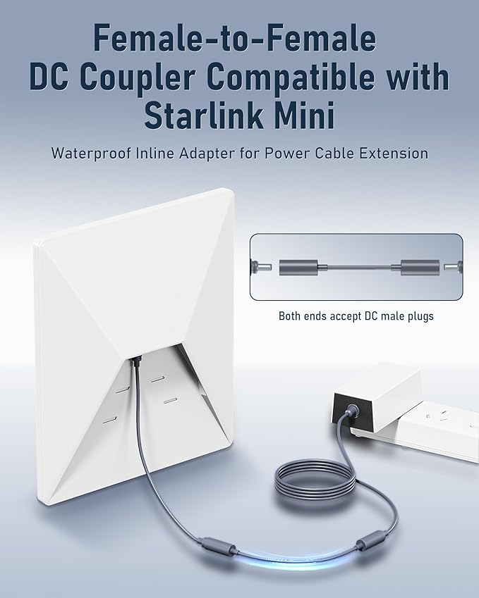 Starlink Mini & Standard Gen 3 DC Extension Cable 17cm/6.7in – Female to Female DC Coupler Adapter for Power Cable Extension | Waterproof Inline Connector, Accessories for Home, RV, Camping