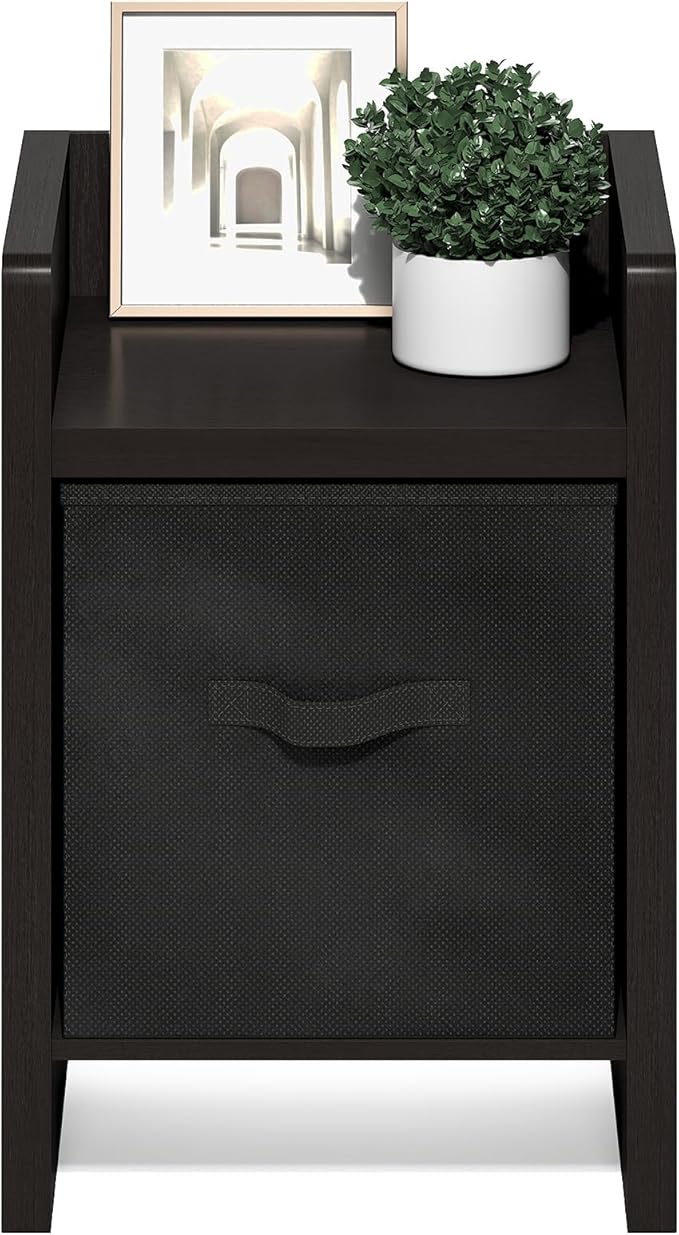 Furinno Viola Side Table, Thick Frame End Table with Storage Bin, Night Stand, Bedside Table, for Living Room, Bedroom, Dark Oak