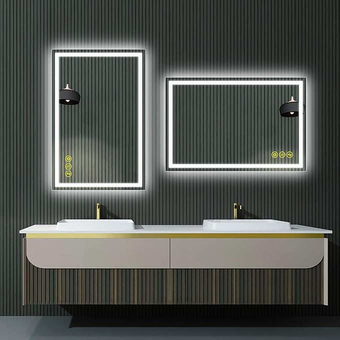 24x36Inch LED Mirror for Bathroom Anti-Fog 3 Colors Dimmable Lighted Mirror Wall Mounted Bathroom Mirror with Lights Horizontal/Vertical Smart Bathroom Mirror