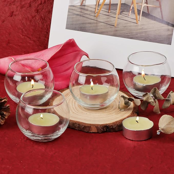12pcs Clear Glass Tealight Candle Holder, Round Votive Candle Holders, Small Bowl Candle Holder Bulk for Wedding Table Centerpieces Home Decor