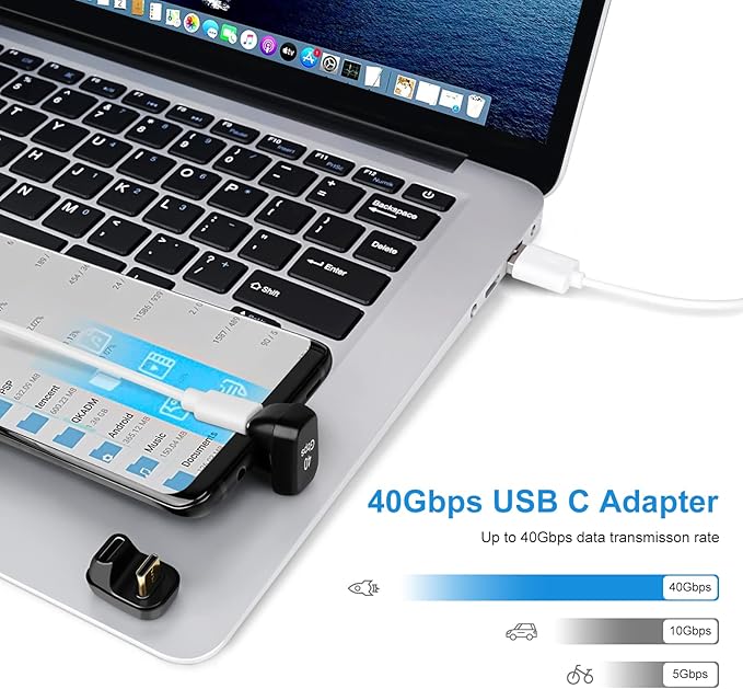 USB C 180 Degree Angled Adapter, U-Shaped USB-C 4.0 Male to Female Adapters, Type-C 40Gbps Angled Data Transfer Connector Compatible for Samsung, MacBook and More