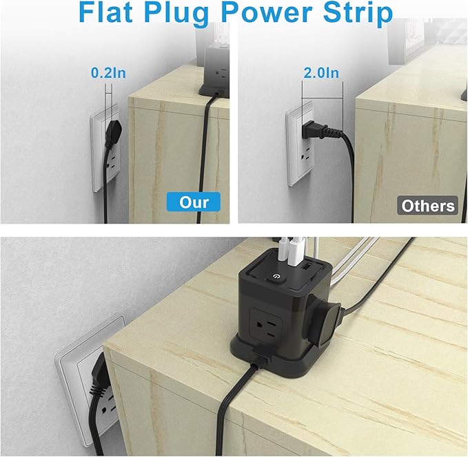 Power Strip with USB C Ports, FDTEK Power Cube with USB C, PD 20W Fast Charge Power Cube with 4 Outlets and 3 USB, 10FT Flat Plug Power Strip for Home, Office, Dorm Room Essentials