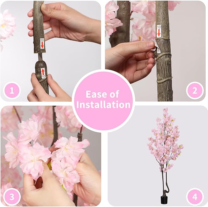 7FT Artificial Pink Cherry Tree,Lifelike Handmade Natural Fake Cherry Blossom Tree,Faux Realistic Sakura Tree,Perfect Decoration for Wedding,Home,Party,Festive