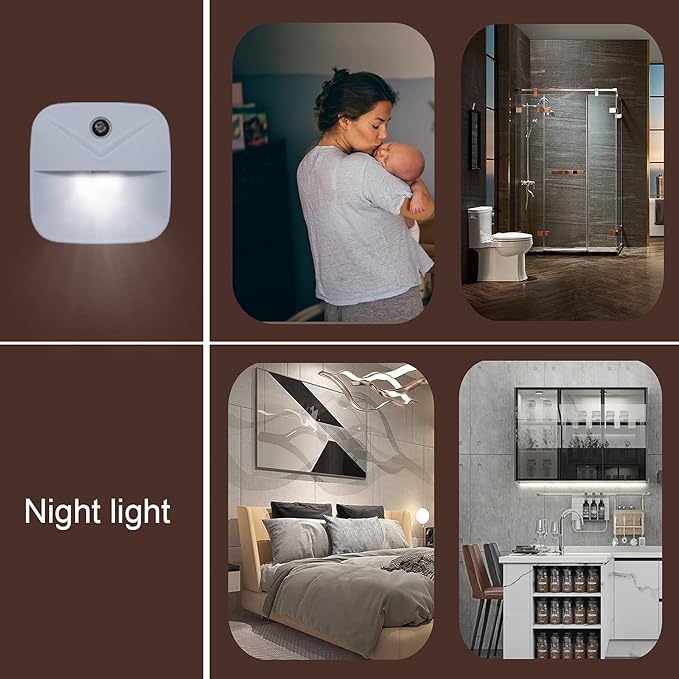 6 Pack Night Light Plug in, White LED Nightlights with Smart Dusk to Dawn Sensor, Plug into Wall Nightlights Suitable for Bedroom, Bathroom, Hallway, Kitchen, Stairs, Kids, Adults