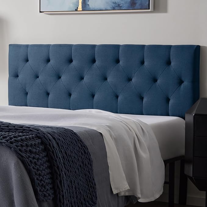 Lucid Mid-Rise Upholstered Headboard - Diamond Tufted - Padded Polyester - Adjustable Height from 34” to 46” - Easy Assembly - Bed Frame or Wall Mount - Sturdy - Cobalt - Full / Full XL Size