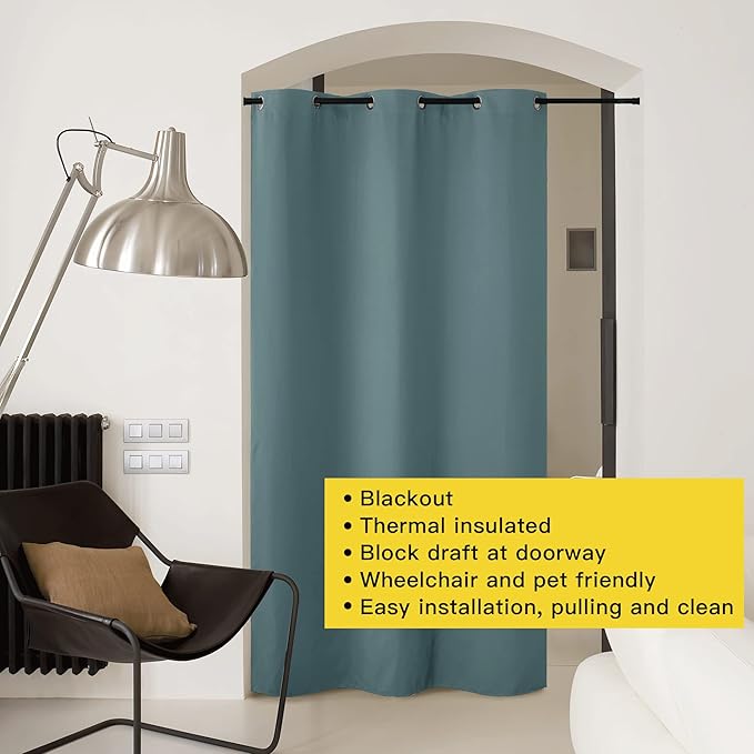 NICETOWN Greyish Green Doorway Curtain Privacy, Door Cover Curtain, Sound Reducing Winter Insulated Thermal Room Darkening Blackout Curtains for Bedroom, 84 inch Length (1 Panel, 5ft Wide by 7ft Long)