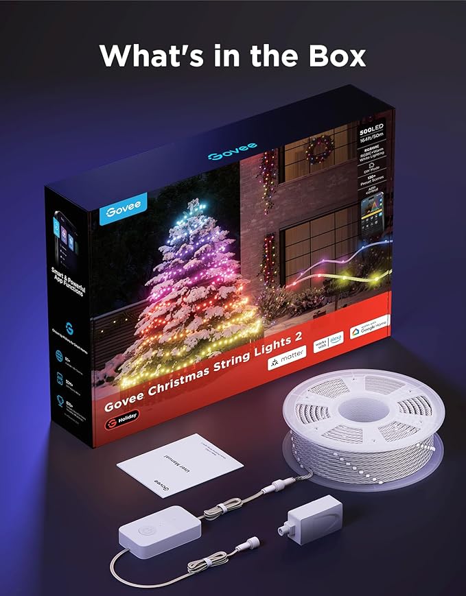 Govee Christmas Lights 2, RGBWIC 164FT 500LEDs String Lights for Holiday Decor, Smart Indoor Outdoor LED Decoration with Shape Mapping Function, 130+ Scene Modes, APP Control, Clear Wire