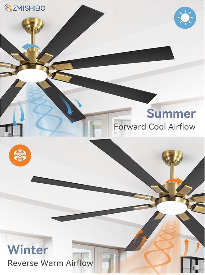 ZMISHIBO 72 inch Black and Gold Ceiling Fans with Lights and Remote, Indoor/Outdoor Ceiling Fan for Patio Living Room, 6 Speed Reversible Quiet DC Motor, 3 CCT, Dual Finish Blades