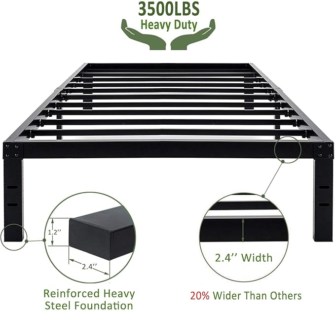 45MinST 14 Inch Reinforced Platform Bed Frame/3500lbs Heavy Duty/Easy Assembly Mattress Foundation/Steel Slat/Noise Free/No Box Spring Needed, Twin XL