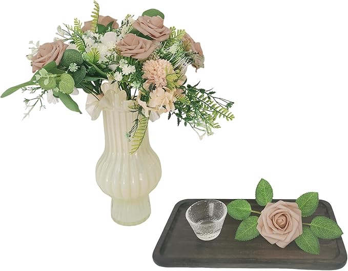 Artificial Flowers 25pcs Fake Roses, Caramel Foam Rose Faux Flower for DIY Wedding Bouquets Bridal Shower Centerpieces Floral Arrangements Home Decorations Party Backdrops Table
