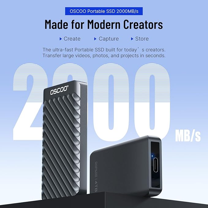 1TB External Hard Drive, Up to 2100MB/s, USB 3.2 Gen 2 Portable SSD, External Solid State Drive for Mac, Windows PC, Laptops, Gaming, iPhone — Ideal for File Backup, Content Creators & Videographers