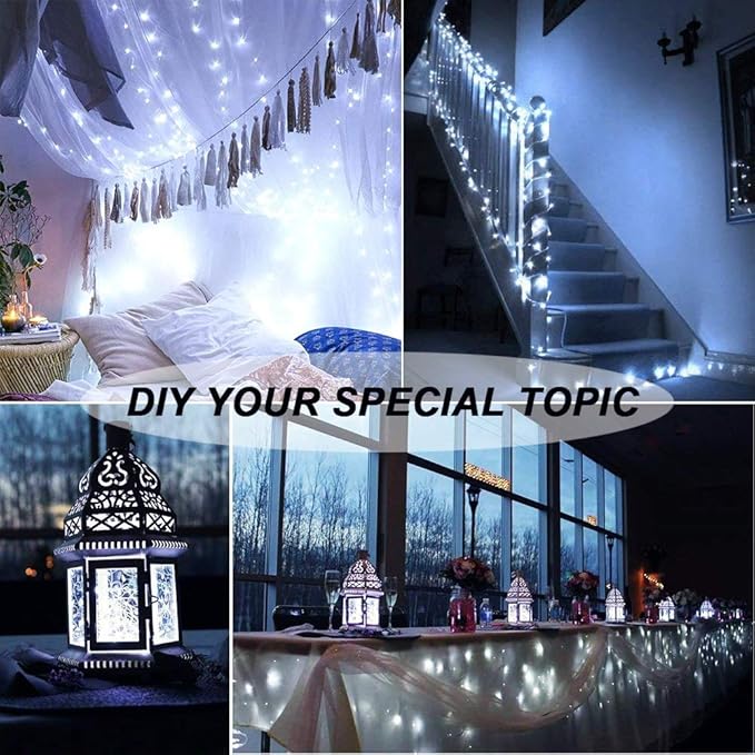 MUMUXI Fairy Lights with Remote Control, 33 Ft 100 LED Battery Operated String Lights, Waterproof Decorative Lighting for Outdoor and Indoor, Cool White LED for Christmas, Halloween, Festive Events