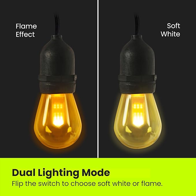Feit Electric LED String Lights with Flame Bulbs Effect, 12ft Commercial Grade and Shatter Resistant String Lights, 6 Sockets, Linkable, 15,000-Hour Lifetime, SL12-6/FLAME, 7 Bulbs Included