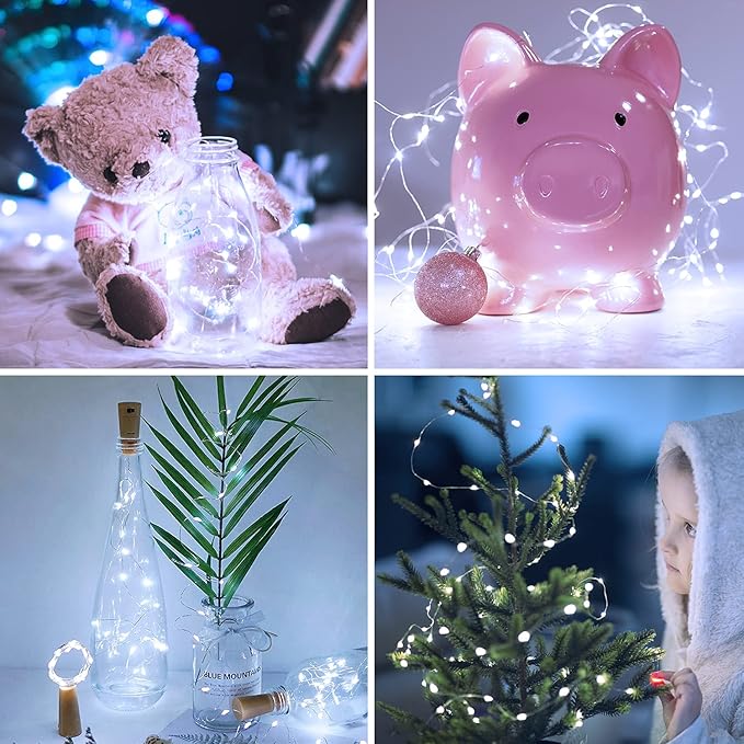 JMEXSUSS 4 Pack 50 LED White Christmas Fairy Lights Battery Operated - 16.1ft Mini Twinkle Lights Indoor Outdoor Waterproof for Dorm Garden Patio Party Wedding Birthday Holiday Decorations