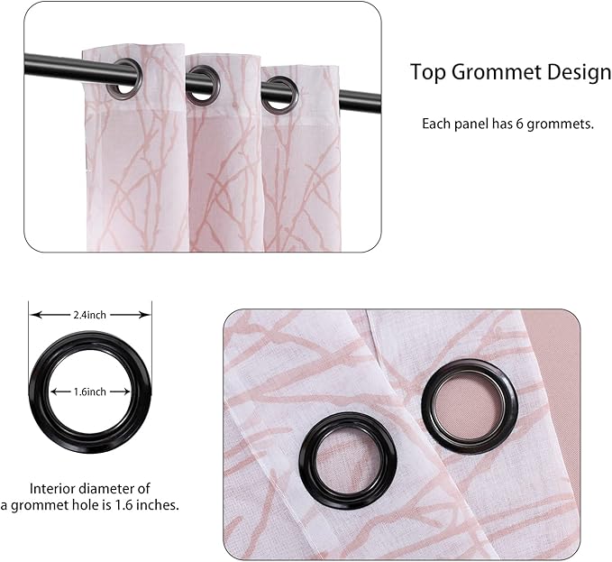 BONZER Mix and Match Curtains - 2 Pieces Branch Print Sheer Curtains and 2 Pieces Blackout Curtains for Bedroom Living Room Grommet Window Drapes, 37x84 Inch/Panel, Blush, Set of 4 Panels